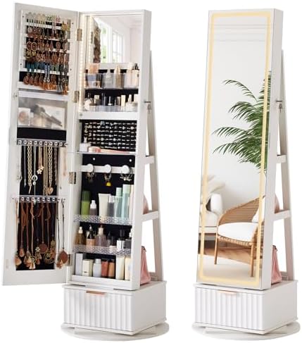 Full Length Mirror Jewelry Armoire - Beralur 360 ° Lemari Perhiasan Putar
