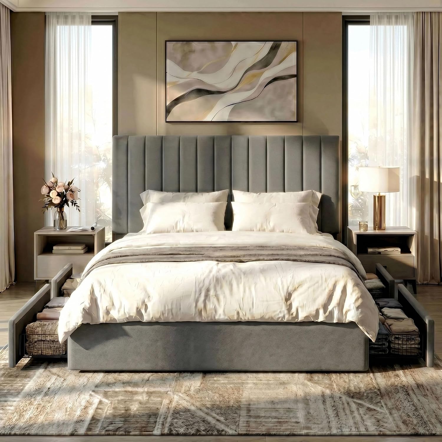 Rangka Tempat Tidur Platform U - King Size Bed Frame With Storage Drawers ulasan dan harga