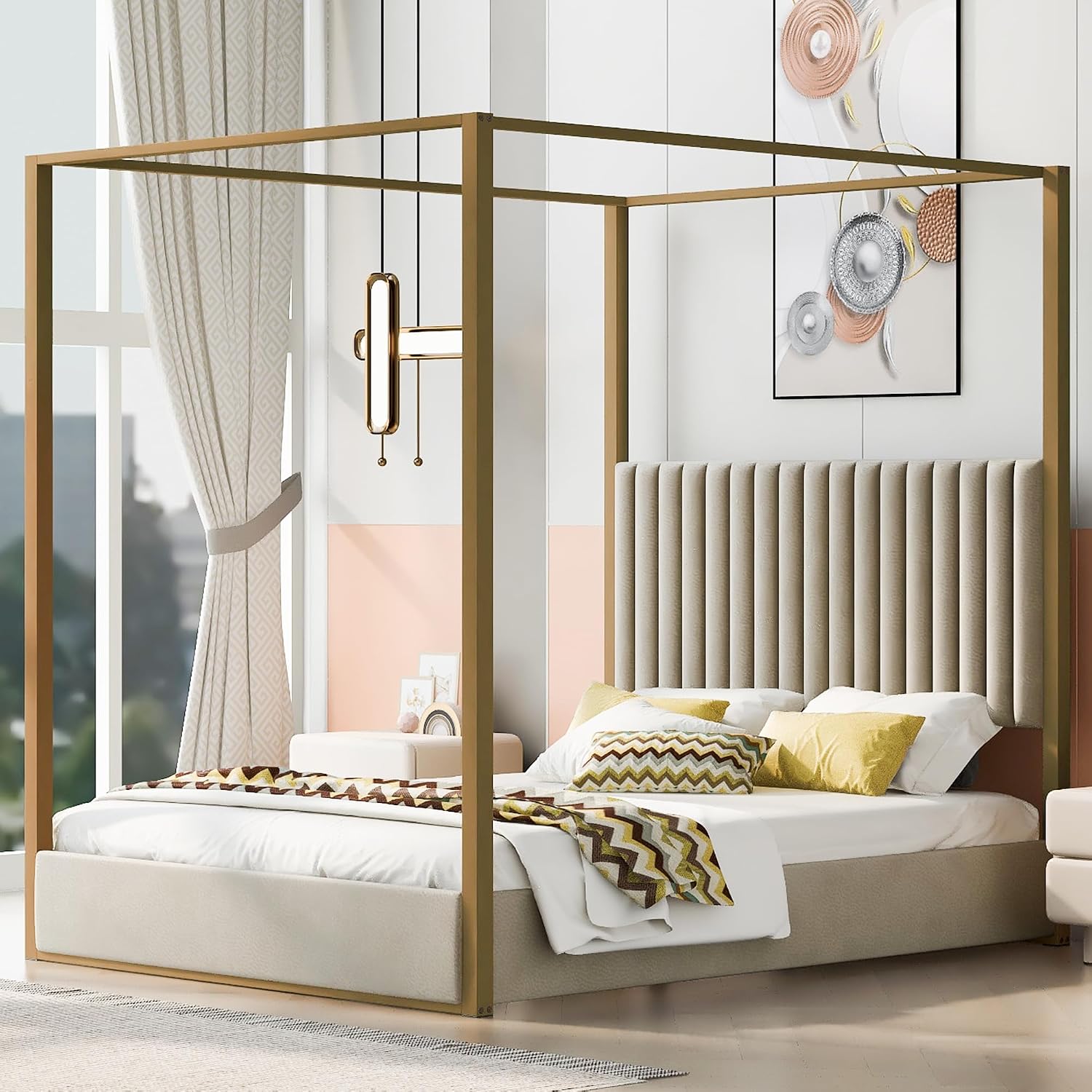 Tempat Tidur Modern dengan Kan - Canopy Bed Frame Metal Queen ulasan dan harga