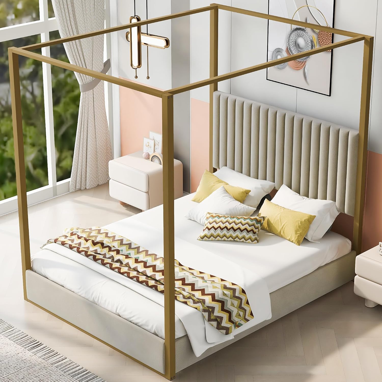 Tempat Tidur Modern dengan Kan - Canopy Bed Frame Metal Queen ulasan dan harga
