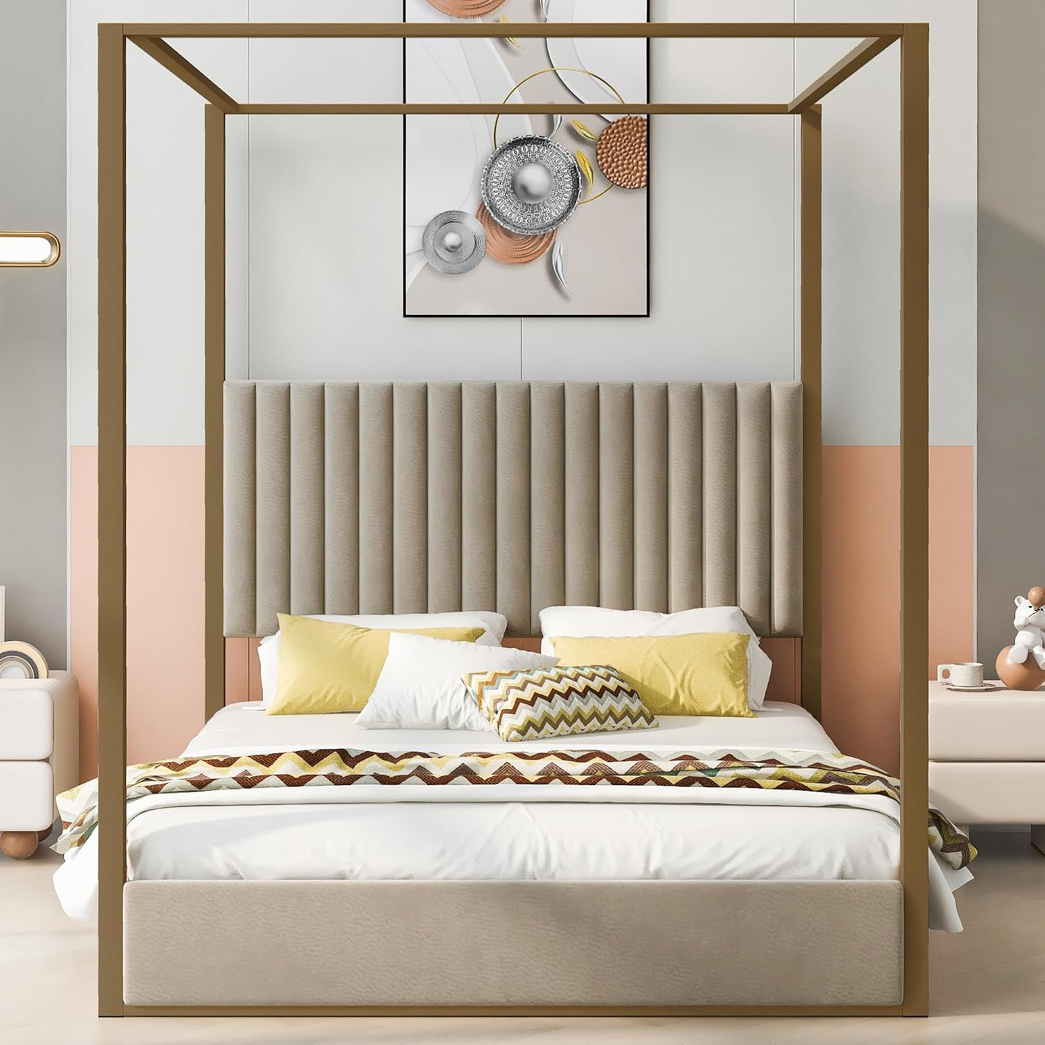 Tempat Tidur Modern dengan Kan - Canopy Bed Frame Metal Queen ulasan dan harga