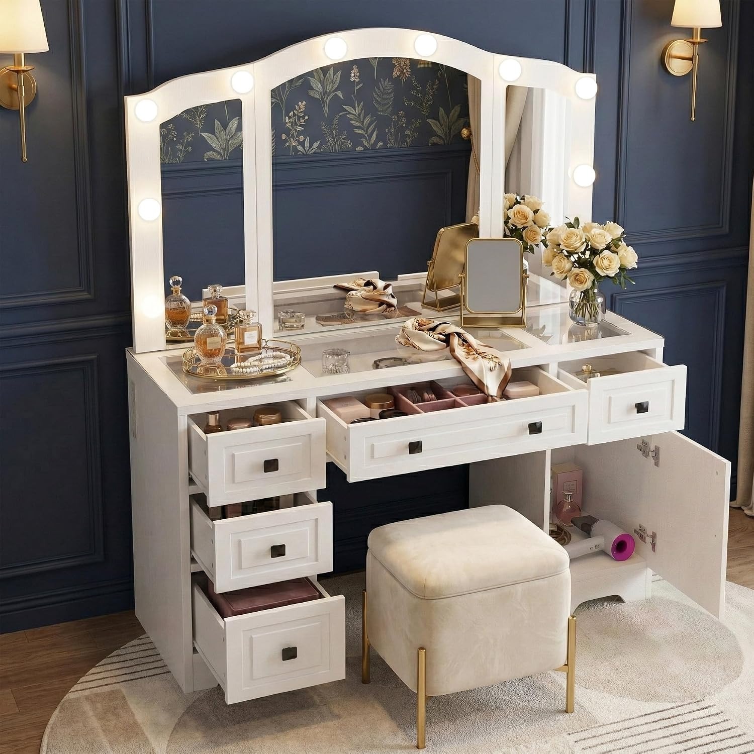 Meja Rias Berlampu, Cermin Lip - Dressing Table Vanity With Lighted Mirror ulasan dan harga