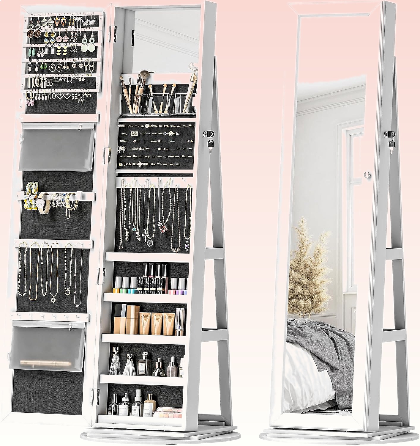 HOMCOM 360 °   Lemari Perhiasa - Full Length Mirror Jewelry Armoire ulasan dan harga