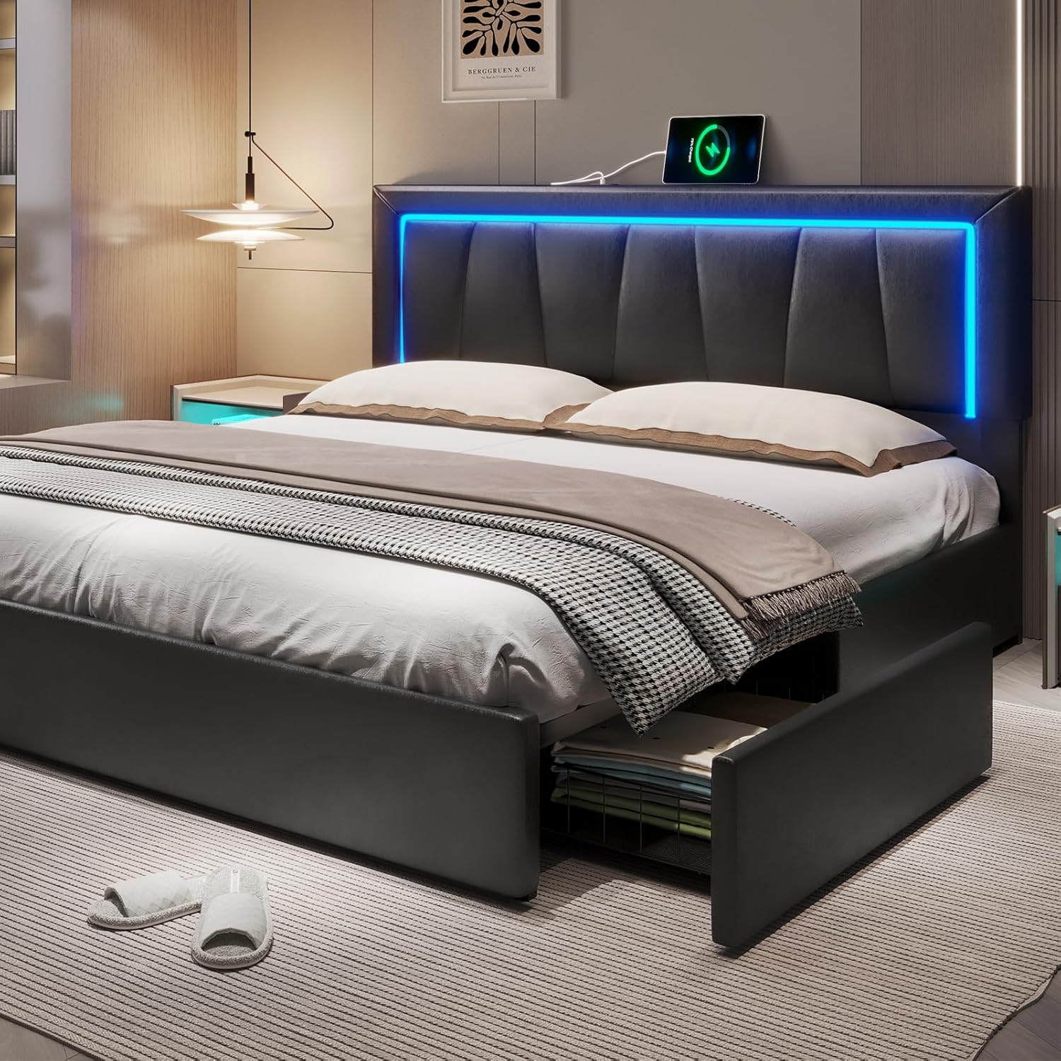 Rangka Tempat Tidur California - King Size Bed Frame With Storage Drawers ulasan dan harga