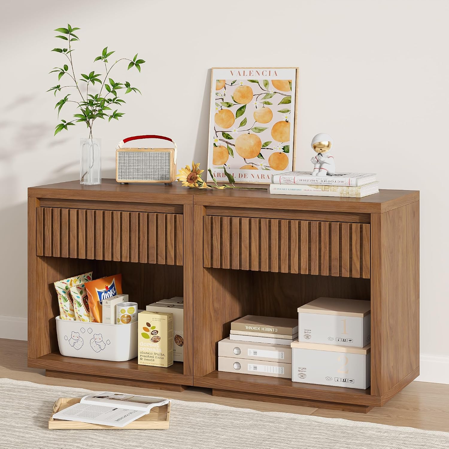 Set Meja Samping Tempat Tidur  - Solid Wood Nightstand 2 Drawers ulasan dan harga